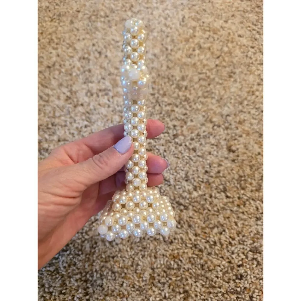 VTG Handmade Pearlized Beaded 3D Standing Cross Crisman Ornament Woven Craft